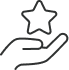 Contour d'une main ouverte tenant ou offrant une étoile à cinq branches, symbolisant la récompense, la qualité ou le service premium.